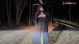 A perverted girlfriend gets excited when she is seen masturbating outside with a toy attached
