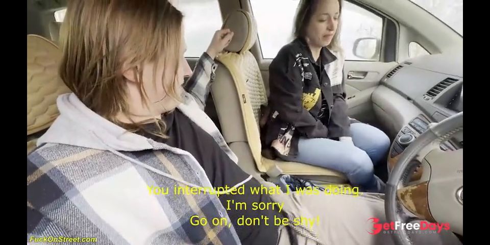 Busty Girl Surprised Me while Jerking off in the Car