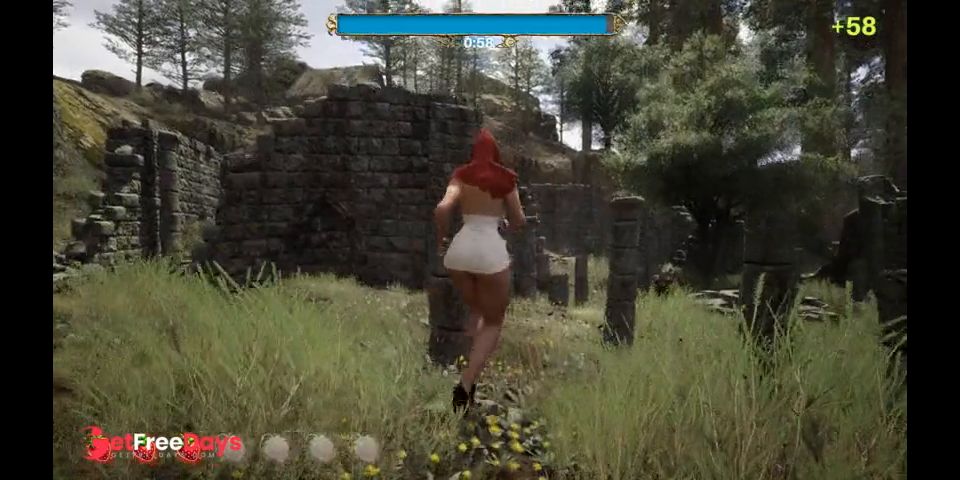 Little Red Riding Hood is chased by a wolf with a huge dick
