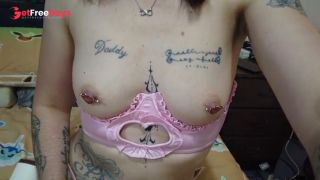 petite small titts goth kitten plays with cock POV