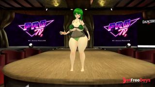 Green Haired Bimbo Stripper Dances and Strips on Stage