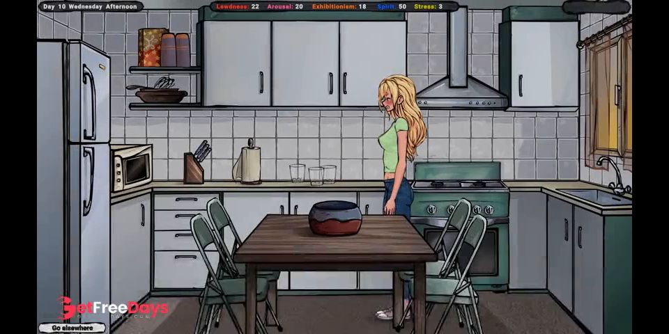 cute student girl kissing apartment owner in kitchen
