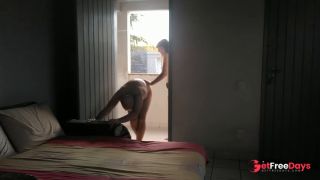 My wife spanking me on balcony before we have sex