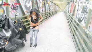 PUBLIC NEW YORK CITY BIKE TRAIL COSPLAY BLACK DRESS SOLO FEMALE STRIPPER TEASING