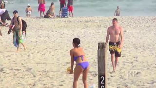 Girl fights To Keep big boobs Inside bikini top but she  lose