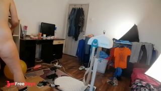 Sexy MILF, hairy pussy, big ass, vacuum cleaner in empty house. Latina with big hairy tits