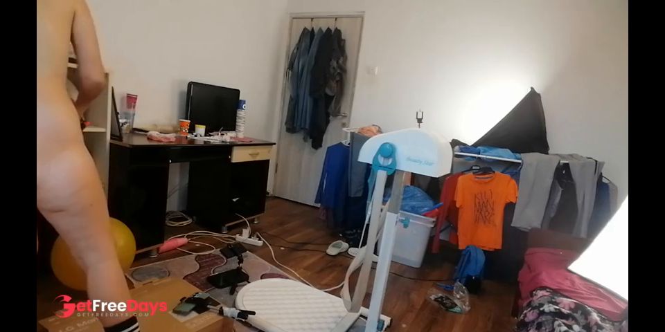 Sexy MILF, hairy pussy, big ass, vacuum cleaner in empty house. Latina with big hairy tits