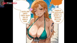 Nami gets horny on the beach when she sees a huge cock - One Piece XXX