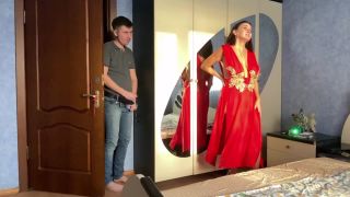 [Amateur] Hot sex of a sexy milf in a red dress before the New Year's corporate party