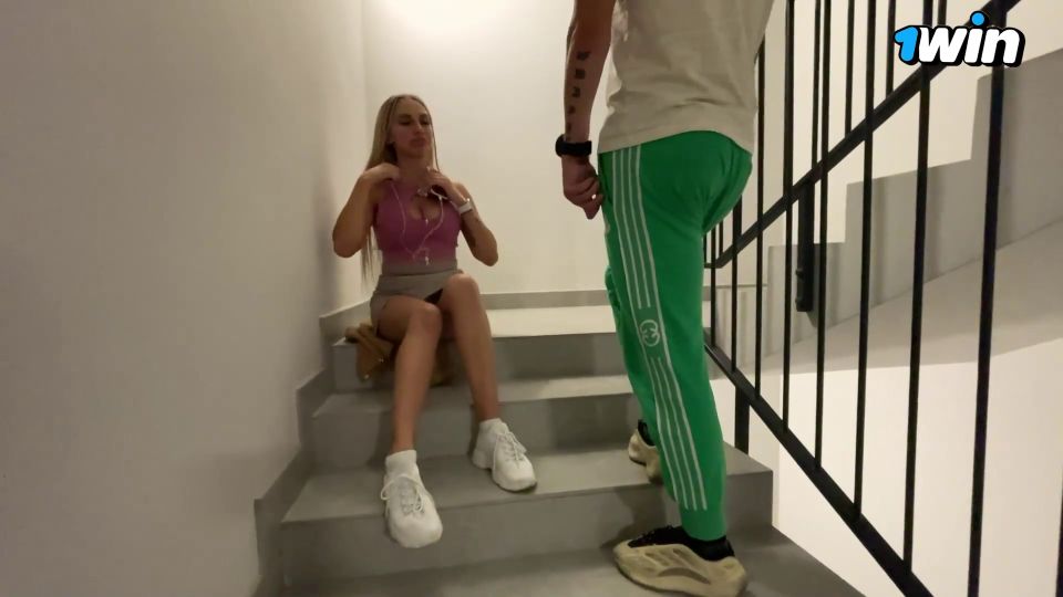 Slutty Schoolgirl Fucked And Creampied On The Staircase.