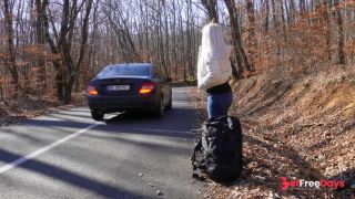 Hot babe hitchhiker get fucked, robbed and abandoned on the road in the middle of the forest HD 4K
