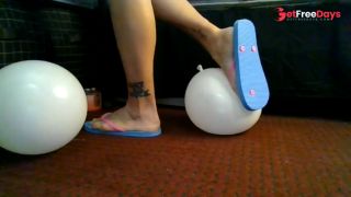 Popping Balloons With Thin Pink Strappy Blue Candy Flip Flops