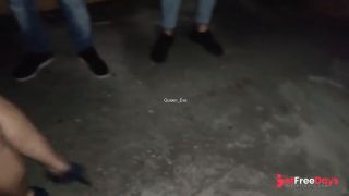REAL CUCKOLD - BUSTY WIFE SUCKS TWO BIG COCKS IN THE PARKING LOT IN FRONT OF HER CUCKOLD HUSBAND